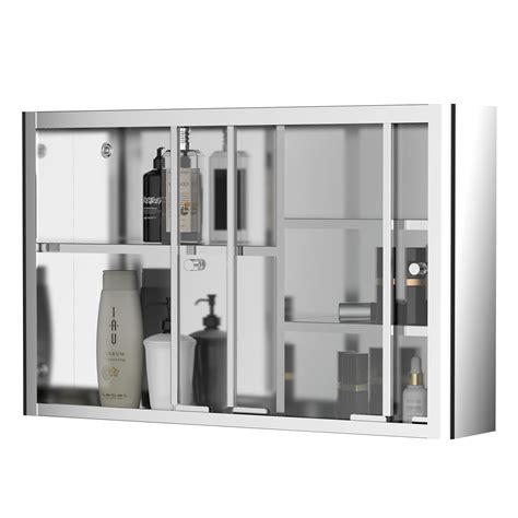 sliding door bathroom cabinet stainless steel|kleankin 24'' x 15'' Wall Mounted Bathroom Medicine .